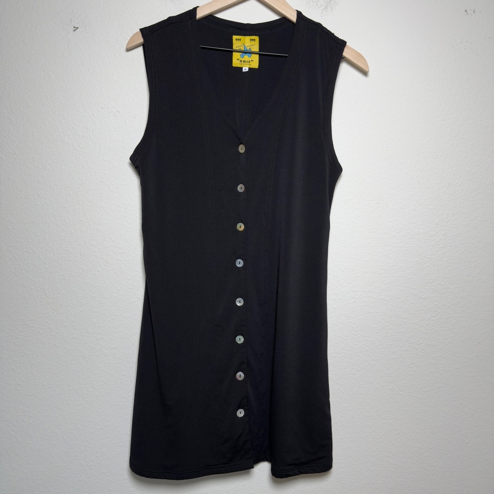 UNIF Women Parker Mini Dress Medium Black Sleeveless Button Front V-Neck Grunge
